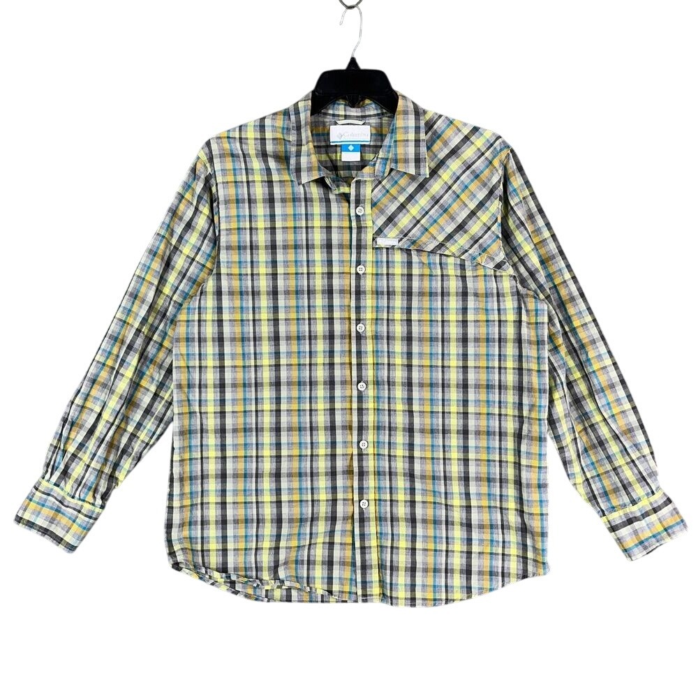 Columbia Shirt Men L Office Casual Button Down Outdoor Plaid Untucked Preppy